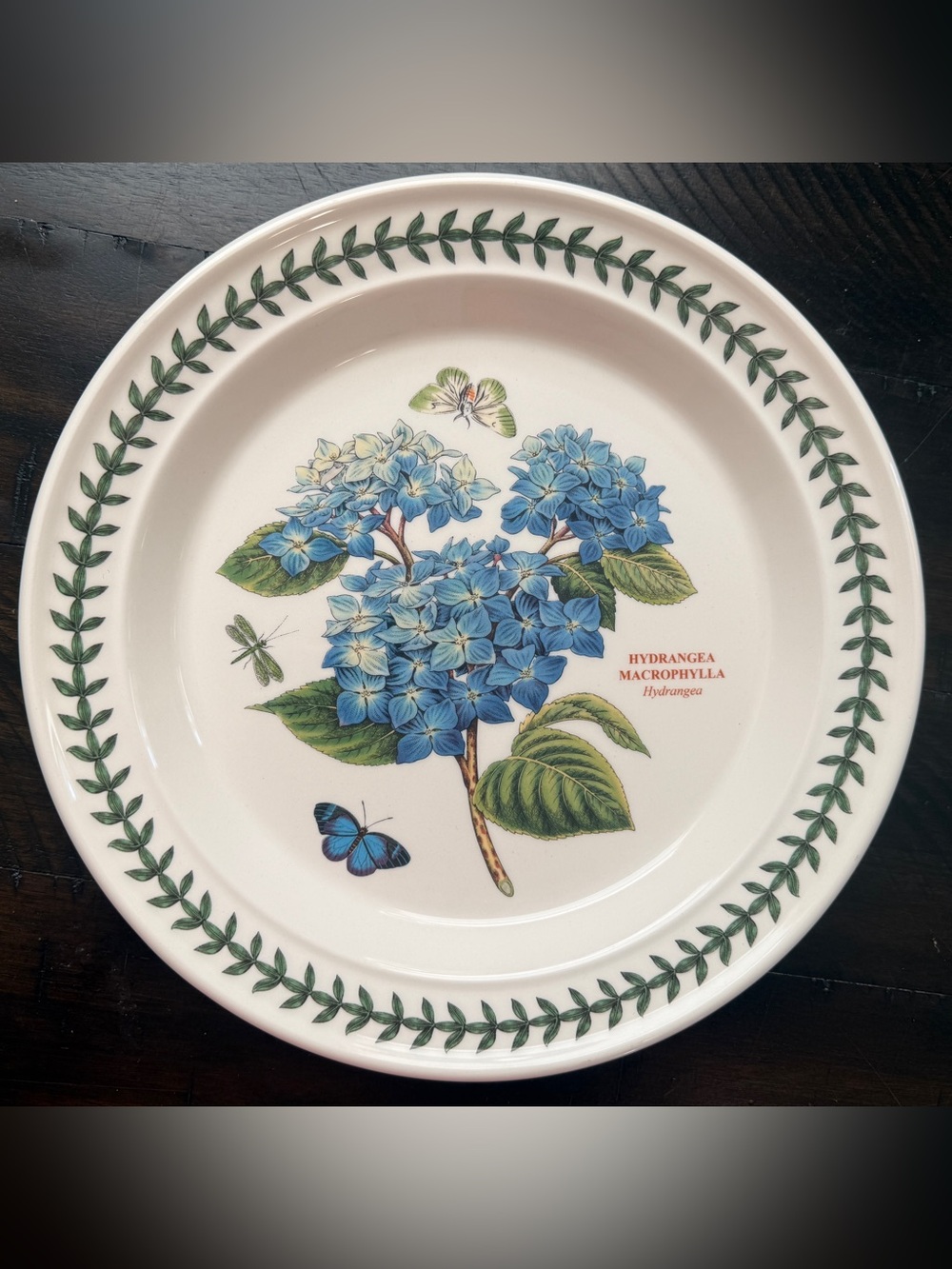 NWT Portmeirion Botanic Garden Hydrangea Blue & Green Ceramic Dinner Plate 10”